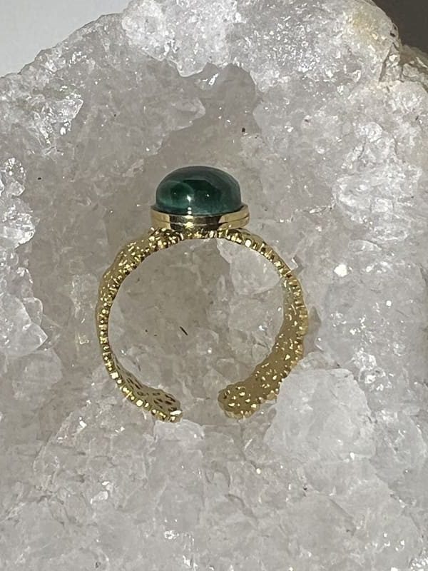 Bague Ajustable ZAG Malachite - Acier Doré - Femme - SRM18850-01GRN